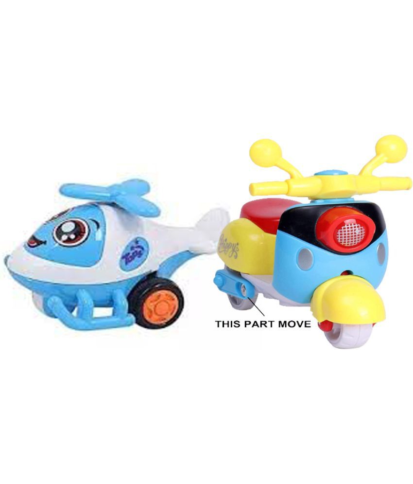 Bike Push and Go Scooter Toy for Kids & smiling mini toy helicopter Friction powerred push Go Toy blue