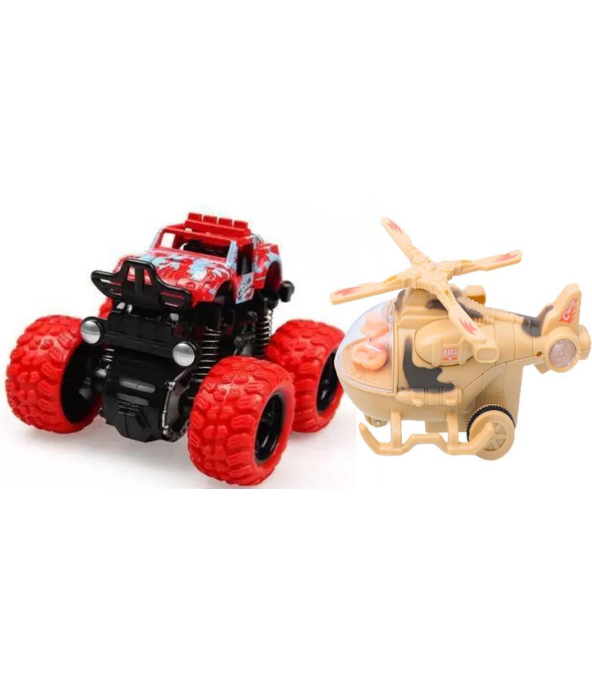 Helicopter cream & Mini Size Vehicle Push Pull Along Toys Rock Crawler Biking Toy with Shock-Absorber in Color