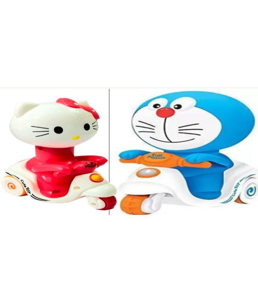 Toy Cars Unbreakable & Doraemon Pressure Friction Toddler Car Toy, Push and Go Doraemon Scooter Toy for Kids  Multicolor