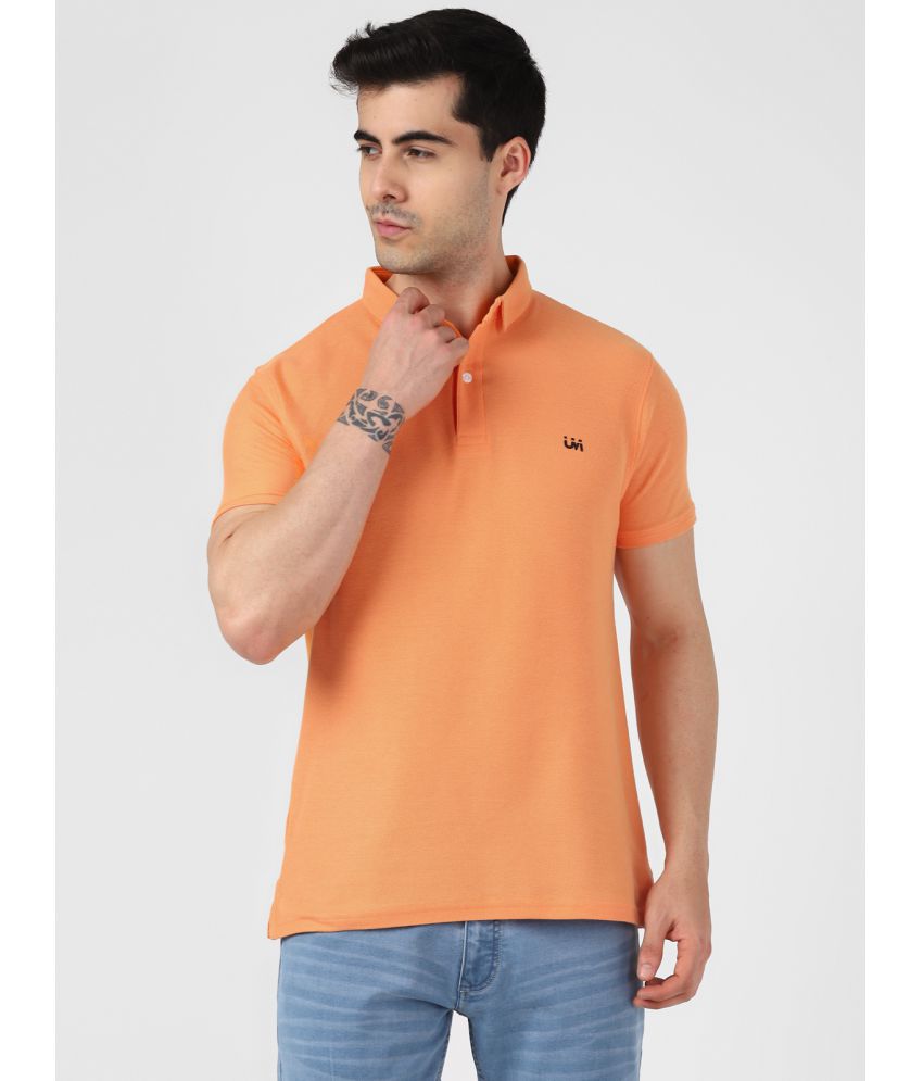     			UrbanMark Men 100% Cotton Half Sleeves Regular Fit Solid Polo T Shirt-Orange