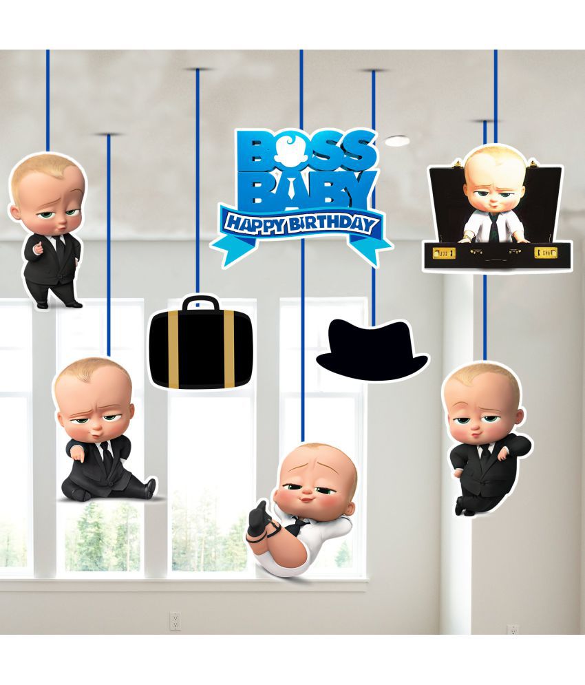     			Zyozi Boss Baby Happy Birthday Ceiling Hanging Streamers Kids Theme for Baby Shower Birthday Decorations Supplies (Pack of 8)