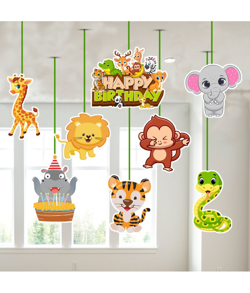     			Zyozi Jungle Theme Birthday Ceiling Hanging Streamers Kids Theme for Baby Shower Birthday Decorations Supplies (Pack of 8)