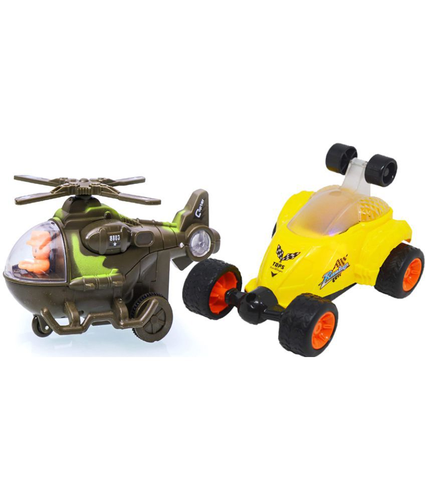 toy car 360 & Tazomi Kids Friction Powered PushGo Mini Army Toys, Assorted Multicolored Helicopter brown