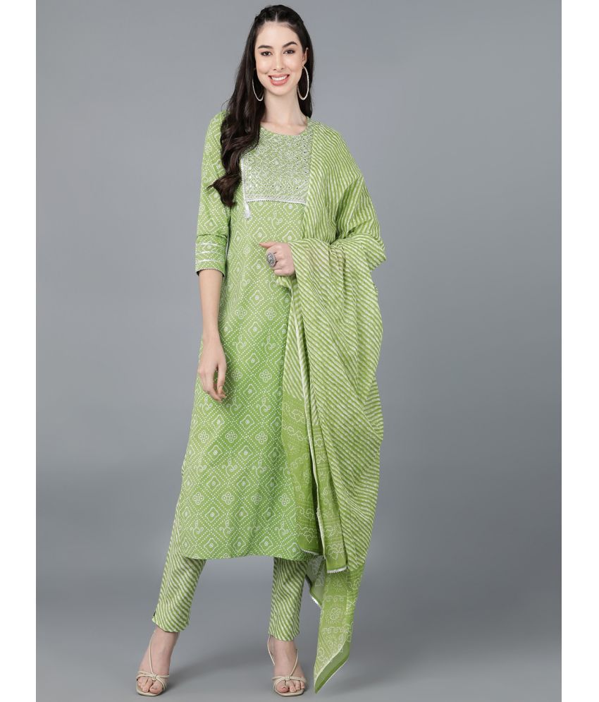     			KIPEK - Green Straight Cotton Women's Stitched Salwar Suit ( Pack of 1 )