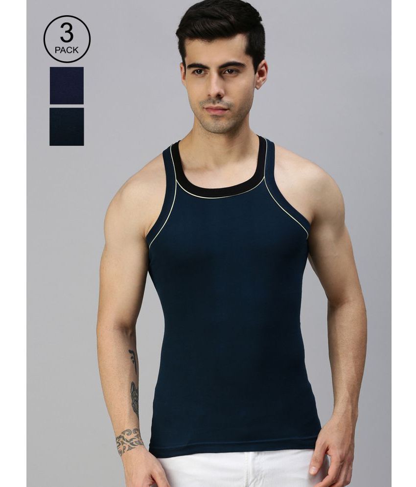 Lux Cozi - Blue Cotton Men's Vest ( Pack of 3 )