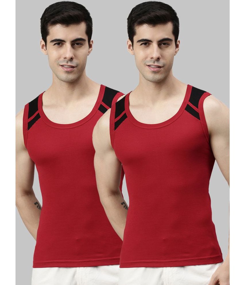 Lux Cozi - Red Cotton Men's Vest ( Pack of 2 )