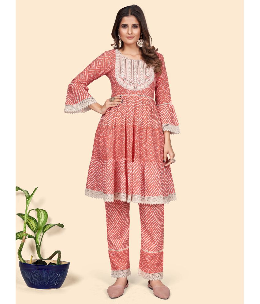     			Vbuyz - Orange A-line Cotton Women's Stitched Salwar Suit ( Pack of 1 )