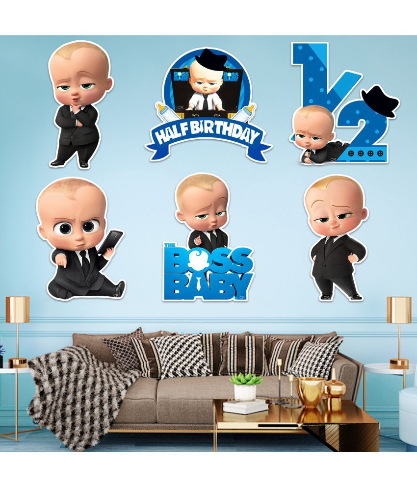     			Zyozi Boss Baby Half Birthday Cardstock Cutout with Glue Dot for Kids Theme for Baby Shower 1/2 Birthday Decorations Supplies (Pack of 8)