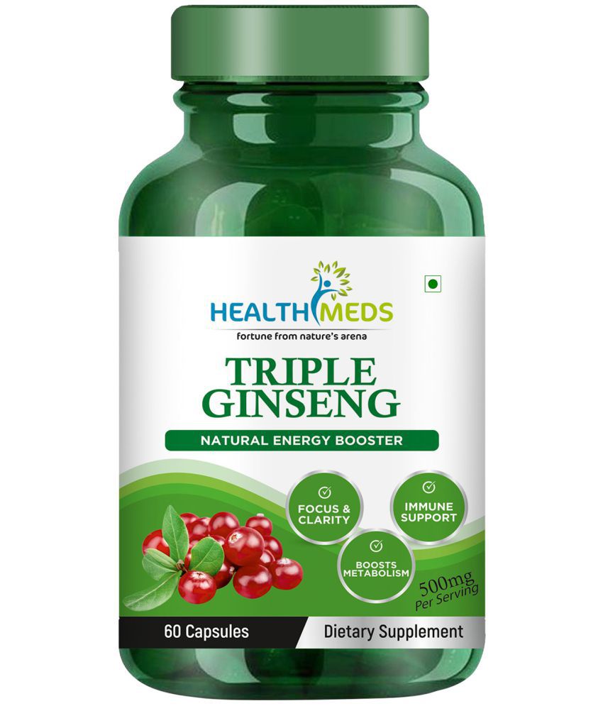     			HEALTHMEDS Triple Korean Red Ginseng Root Extract Dietary Supplement For Men - 500mg/Serving 60Veg Capsules (Pack of 1)