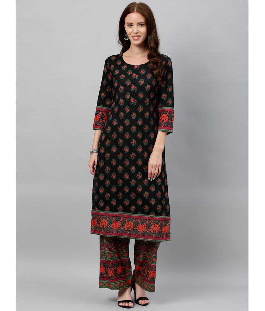     			KIPEK - Black Straight Cotton Women's Stitched Salwar Suit ( Pack of 1 )