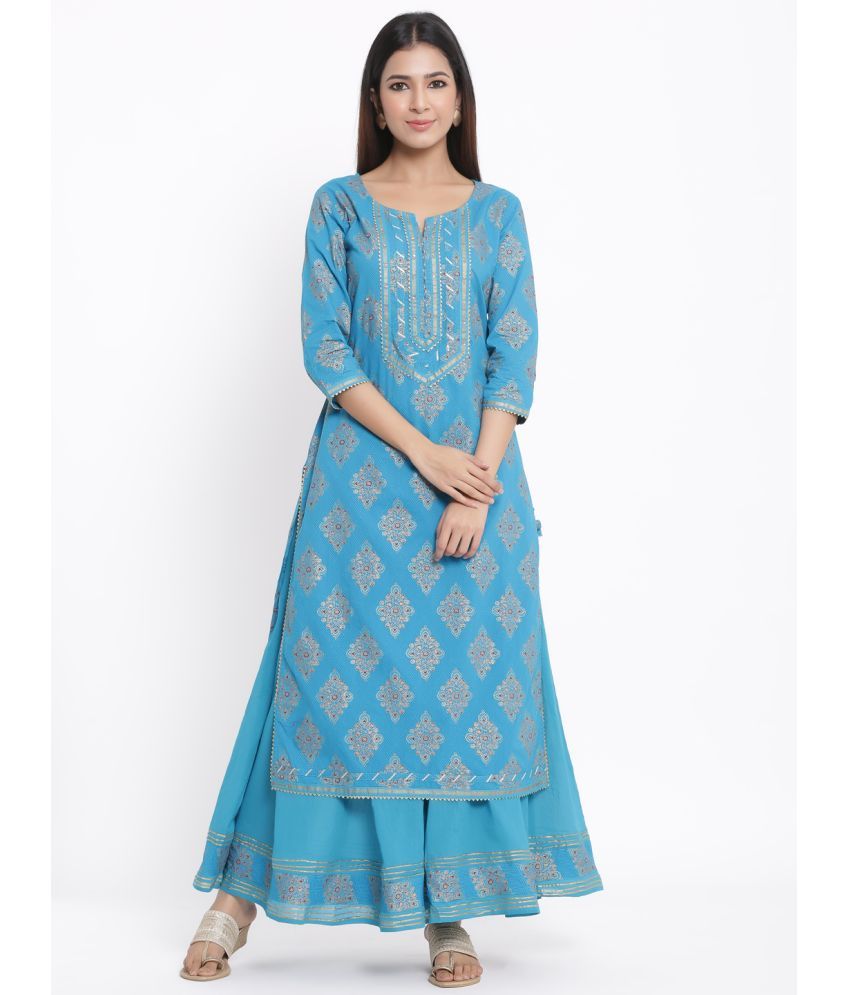     			KIPEK - Blue Straight Cotton Women's Stitched Salwar Suit ( Pack of 1 )