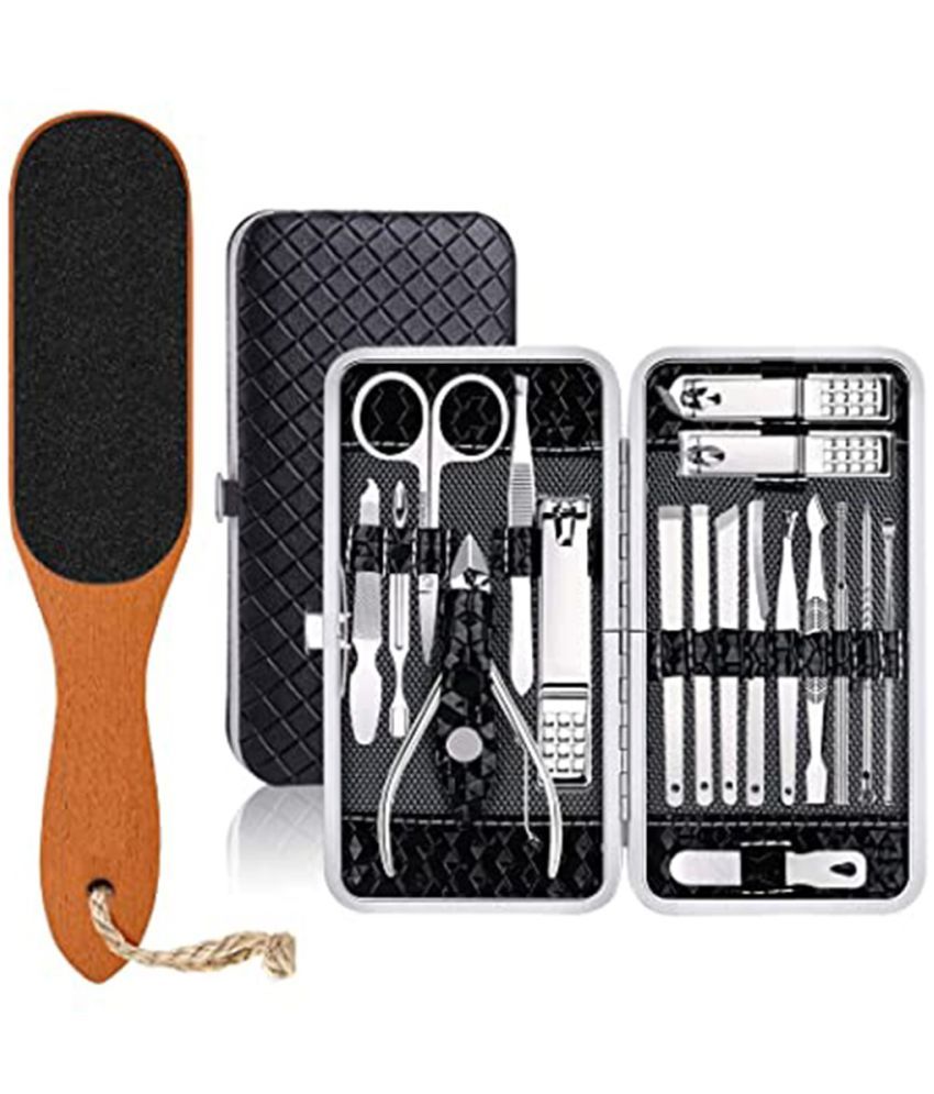     			Wooden Pedicure Feet Scrubber with Handle for Callus, Dry, and Dead Skin Removal with 16 tools Manicure Set, Pedicure Kit, Nail Clippers