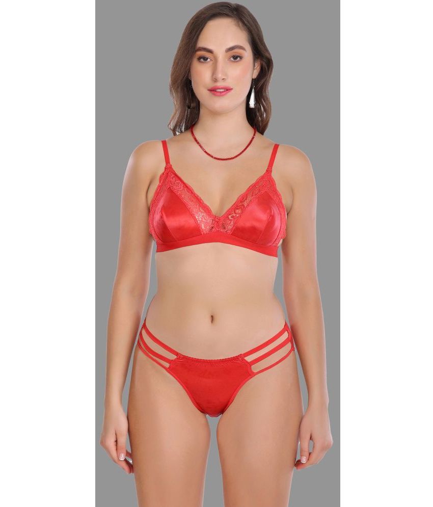     			Madam Poly Cotton Women's Bra & Panty Set ( Red )