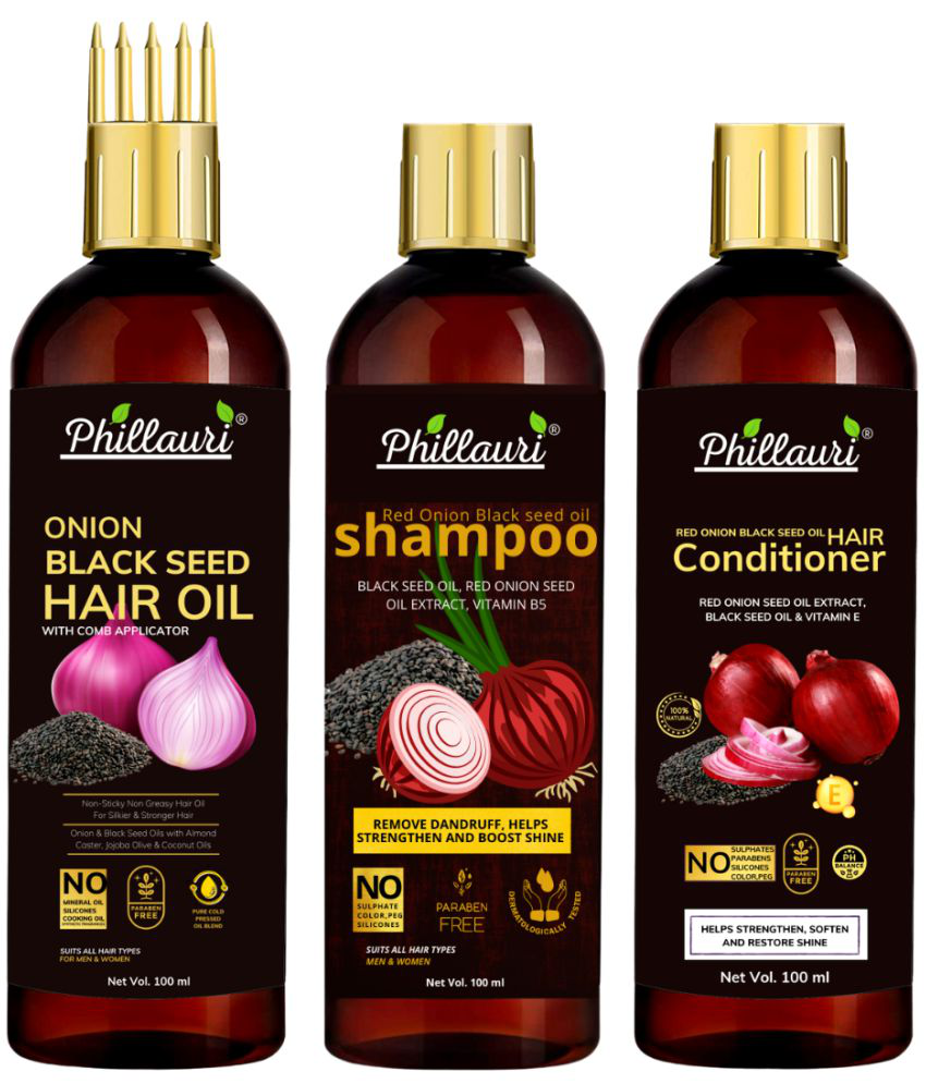     			Phillauri Red Onion Black Seed Oil Ultimate Hair Care Kit for Hair Fall Control (Shampoo (100 ML) + Hair Conditioner (100 ML) + Hair Oil (100 ML))