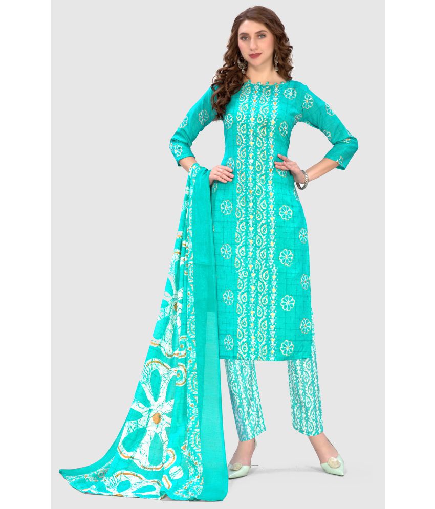     			Rajnandini - Unstitched Sea Green Cotton Blend Dress Material ( Pack of 1 )