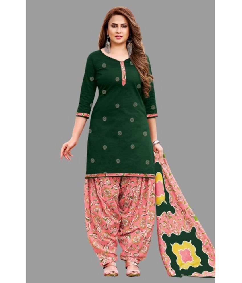    			shree jeenmata collection - Green Straight Cotton Women's Stitched Salwar Suit ( Pack of 1 )
