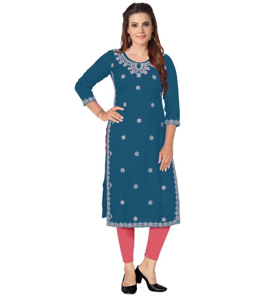     			Kapadia - Blue Rayon Women's Straight Kurti ( Pack of 1 )