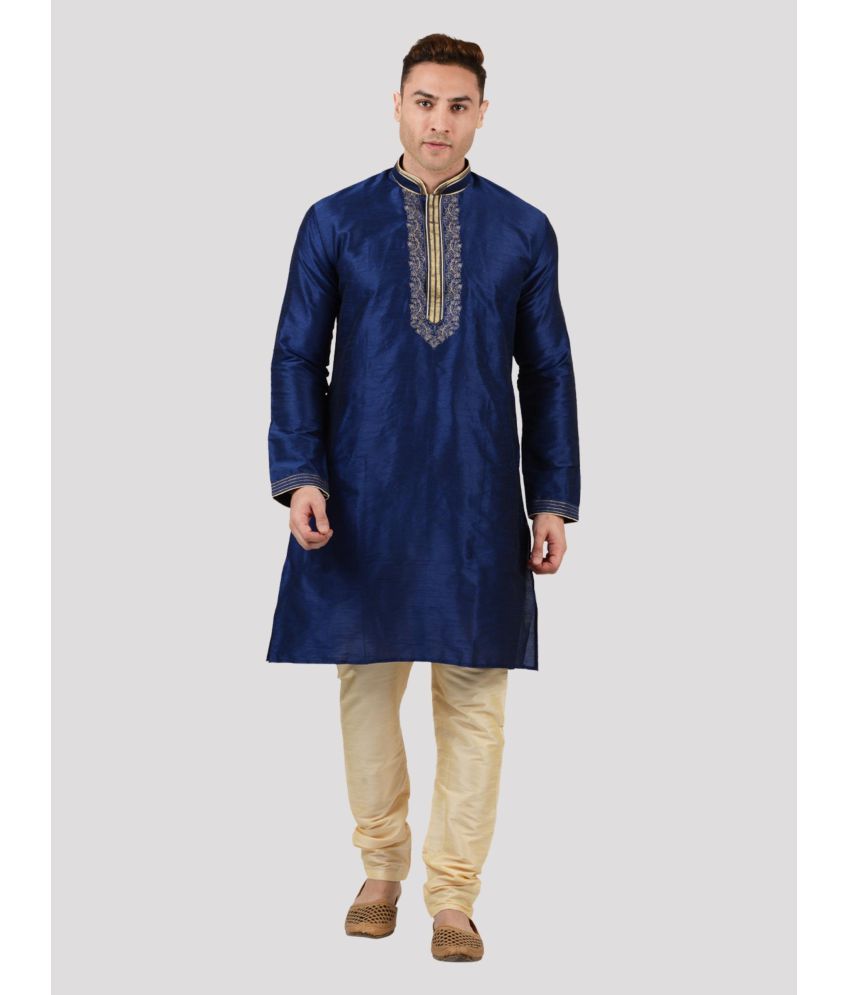     			Maharaja - Blue Silk Regular Fit Men's Kurta Pyjama Set ( Pack of 1 )