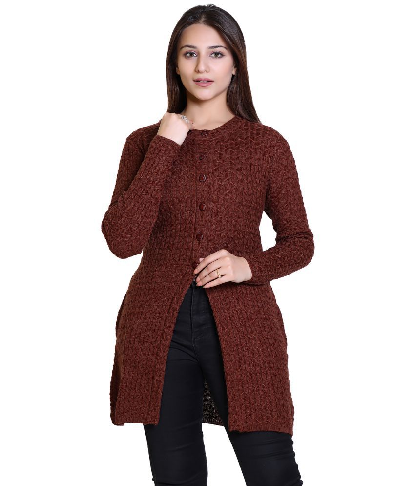     			Ogarti Acrylic Brown Buttoned Cardigans - Single