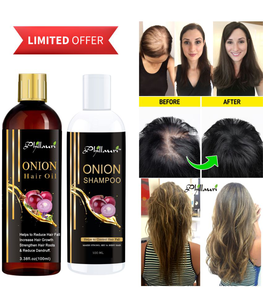     			Onion Hair Oil and Onion Shampoo for Shiny Hair Long - Dandruff Control - Hair Loss Control - Long Hair - Hair Regrowth Hair Oil for Women and Men (Hair Oil-100 ML & Shampoo- 100 ML)