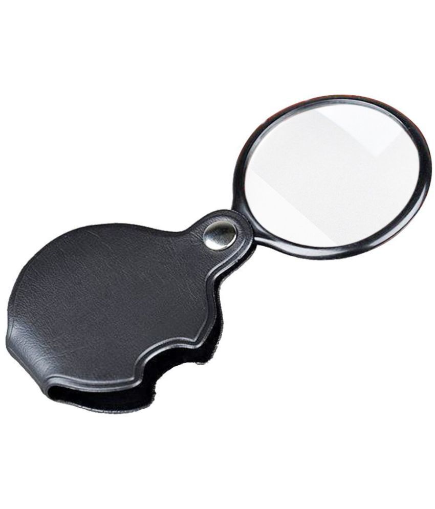     			KP2® Pocket Folding Mini 10X Magnifying 60 MM Diameter Magnifier Bigeye Glass Lens Loupe with Rotating Protective Holster for Reading Aid Maps Photographs Documents, Black, Free PU Leather Pouch Case