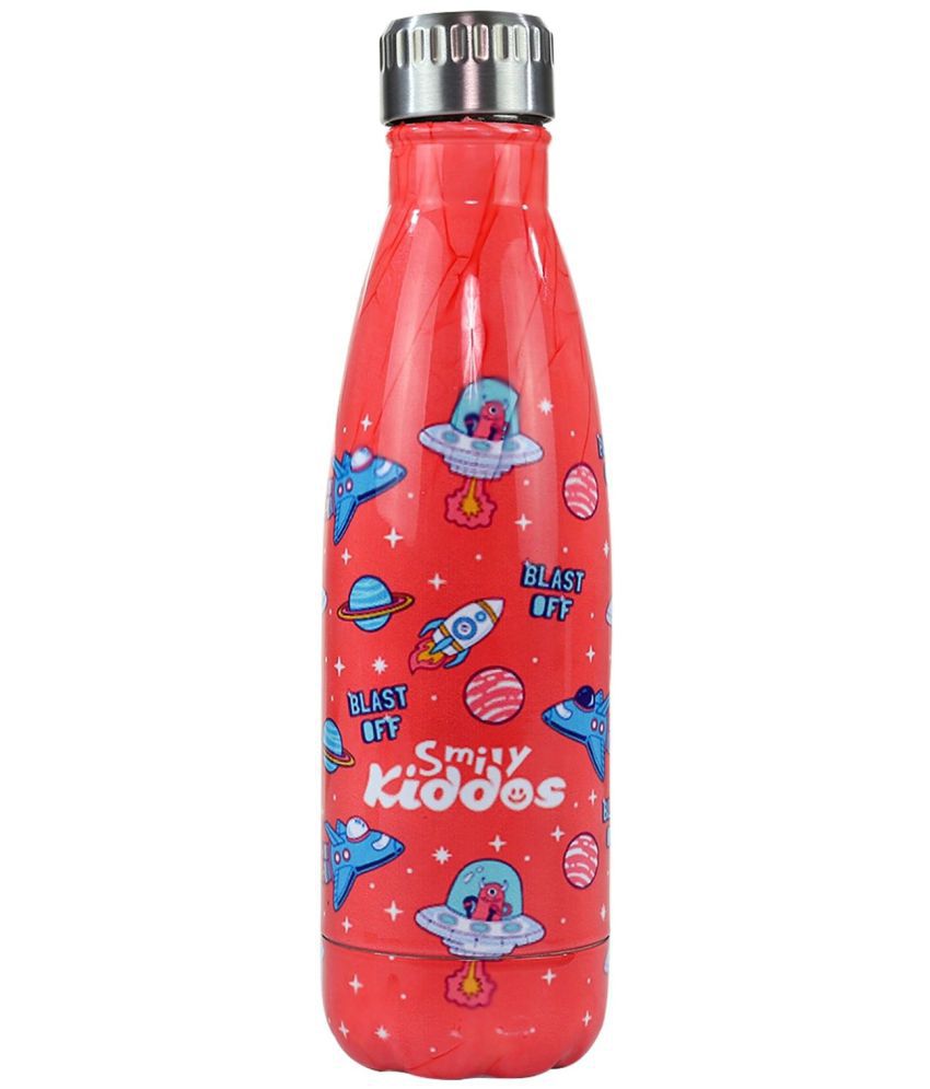 SmilyKiddos - Steel Water Bottle Red  - Space Theme Red 650 mL School Water Bottle ( Set of 1 )