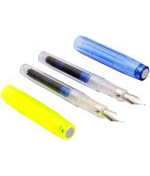 Srpc PaiLi 007 Mini Blue &amp; Neon Yellow Transparent Fountain Pens Cartridge System Fine Nib