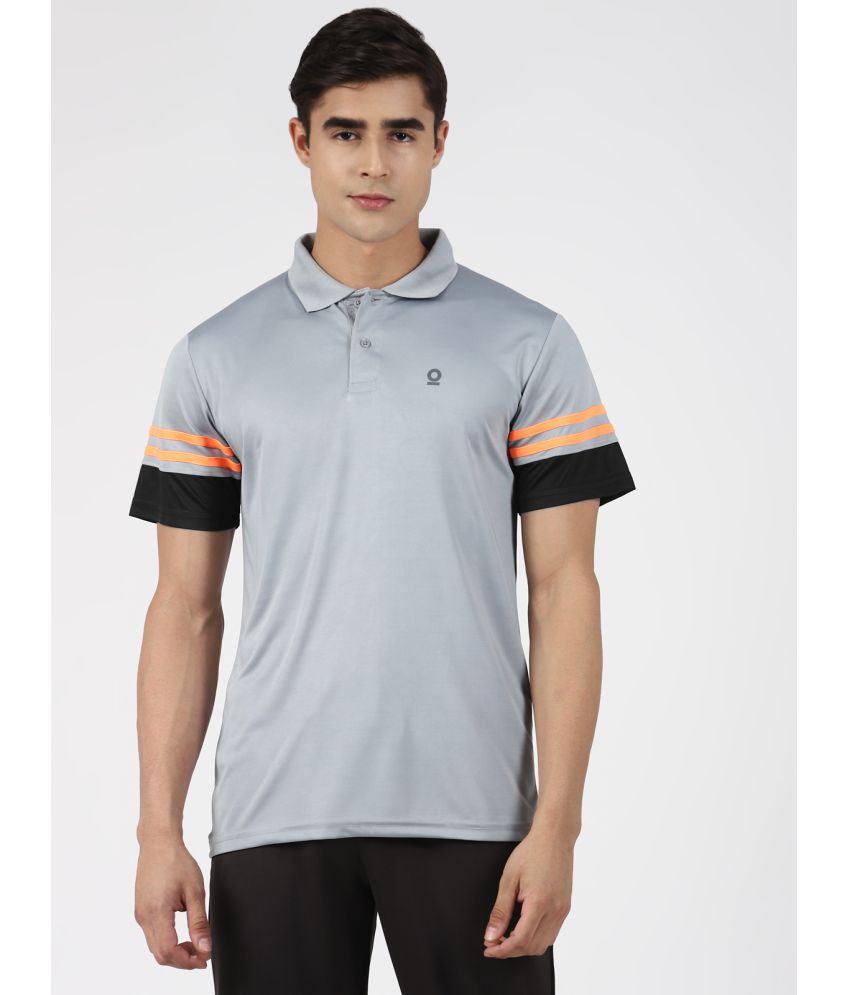     			FITMonkey Men Regular Fit Quick Dry Sports Half Sleeves Polo T Shirt-Light Grey