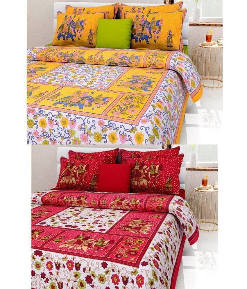     			FrionKandy Living - Multicolor Cotton 2 Double Bedsheets with 4 Pillow Covers