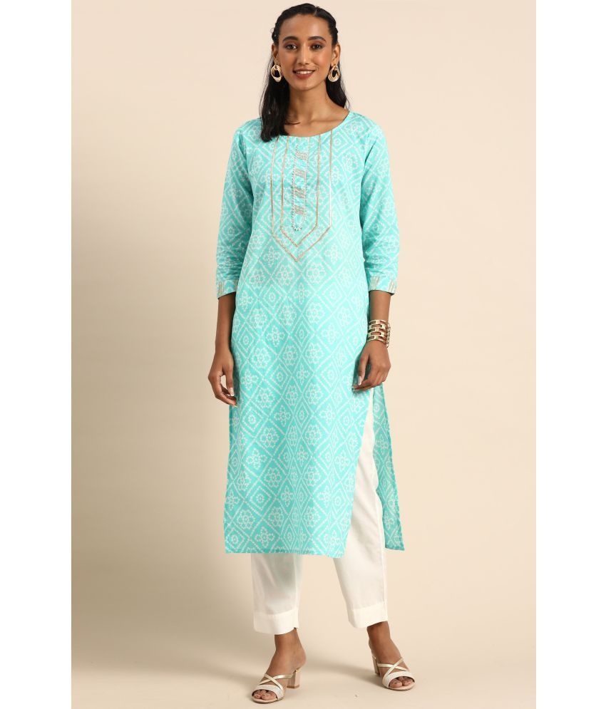     			Rajnandini - Blue 100% Cotton Women's Straight Kurti ( Pack of 1 )