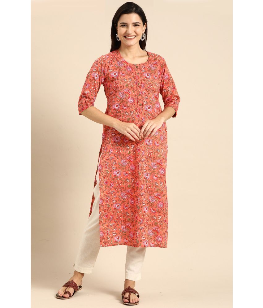     			Rajnandini - Orange 100% Cotton Women's Straight Kurti ( Pack of 1 )