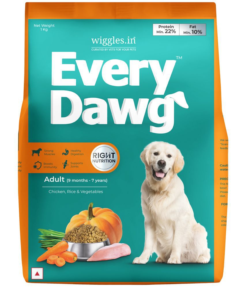     			WIGGLES EveryDawg Dog Food Dry Adult, Chicken Rice & Vegetables, 1kg - Complete Nutrition, Strong Digestion, Healthy Skin & Coat