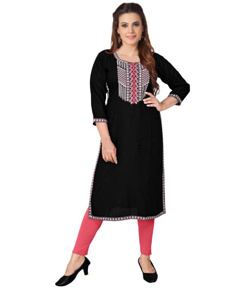     			Kapadia - Black Rayon Women's Straight Kurti ( Pack of 1 )