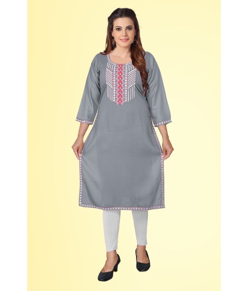     			Kapadia - Grey Rayon Women's Straight Kurti ( Pack of 1 )