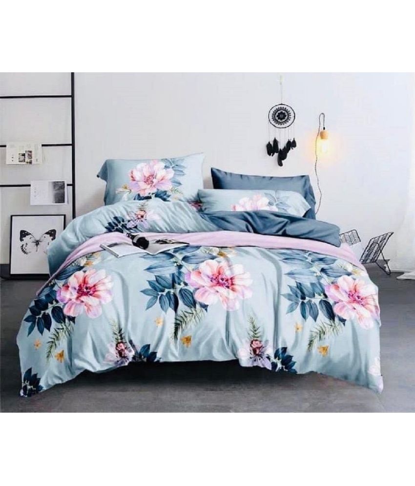    			Stuck In Store - Light Blue Glace Cotton Double Bedsheet with 2 Pillow Covers
