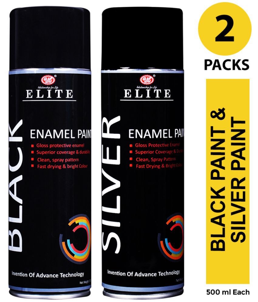     			UE Elite Enamel Multipurpose Black & Silver Spray Paint Can for Cars and Bikes-500ml (Pack of 2)