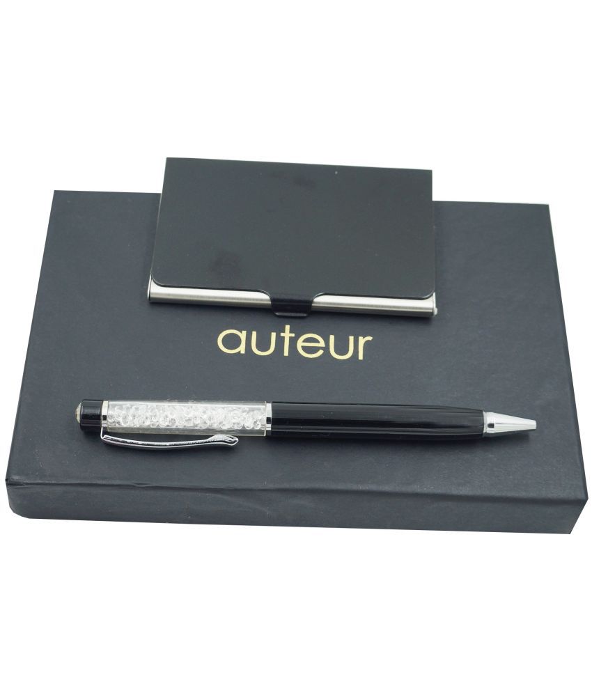     			auteur 2in1 Corporate Gift Set Crystal Diamond Black (Blue Ink) Ball Pen With Premium RFID safe Black Metal Card Wallet Flap Clouser Ideal for Every Gifting Occasion| Gift For Men|Women|Boss|Friends|Birthday|Anniversary(VCH57)