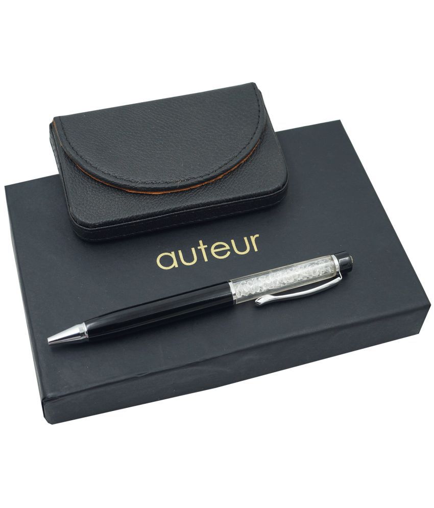     			auteur 2in1 Corporate Gift Set Crystal Diamond Black (Blue Ink) Ball Pen With Premium RFID safe Black Pu Leather Card Wallet Magnetic Clouser Ideal for Every Gifting Occasion| Gift For Men|Women|Boss|Friends|Birthday|Anniversary(VCH51)
