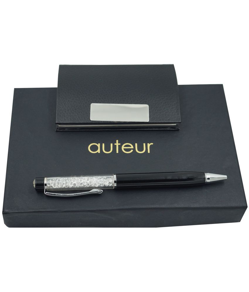     			auteur 2in1 Corporate Gift Set Crystal Diamond Black (Blue Ink) Ball Pen With Premium RFID safe Black Pu Leather Card Wallet Magnetic Clouser Ideal for Every Gifting Occasion| Gift For Men|Women|Boss|Friends|Birthday|Anniversary(VCH58)