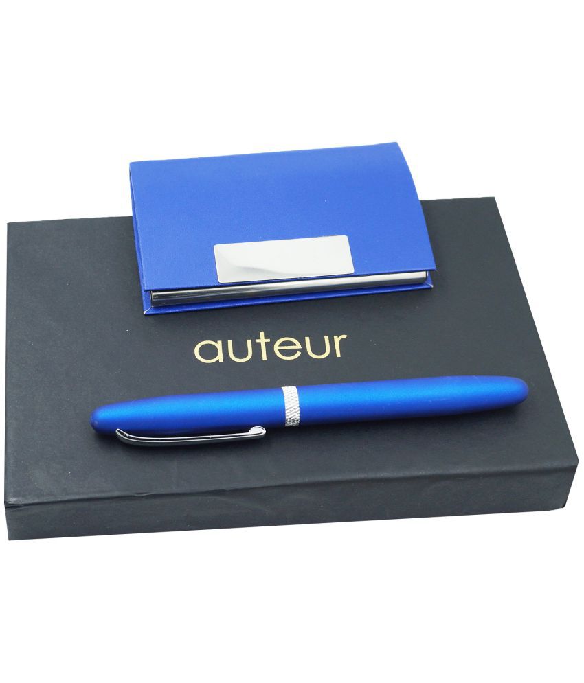     			auteur 2in1 Corporate Gift Set  Azero Blue  (Blue Ink) Ball Pen With Premium RFID safe Blue Pu Leather Card Wallet Magnetic Clouser Ideal for Every Gifting Occasion| Gift For Men|Women|Boss|Friends|Birthday|Anniversary(VCH-54)