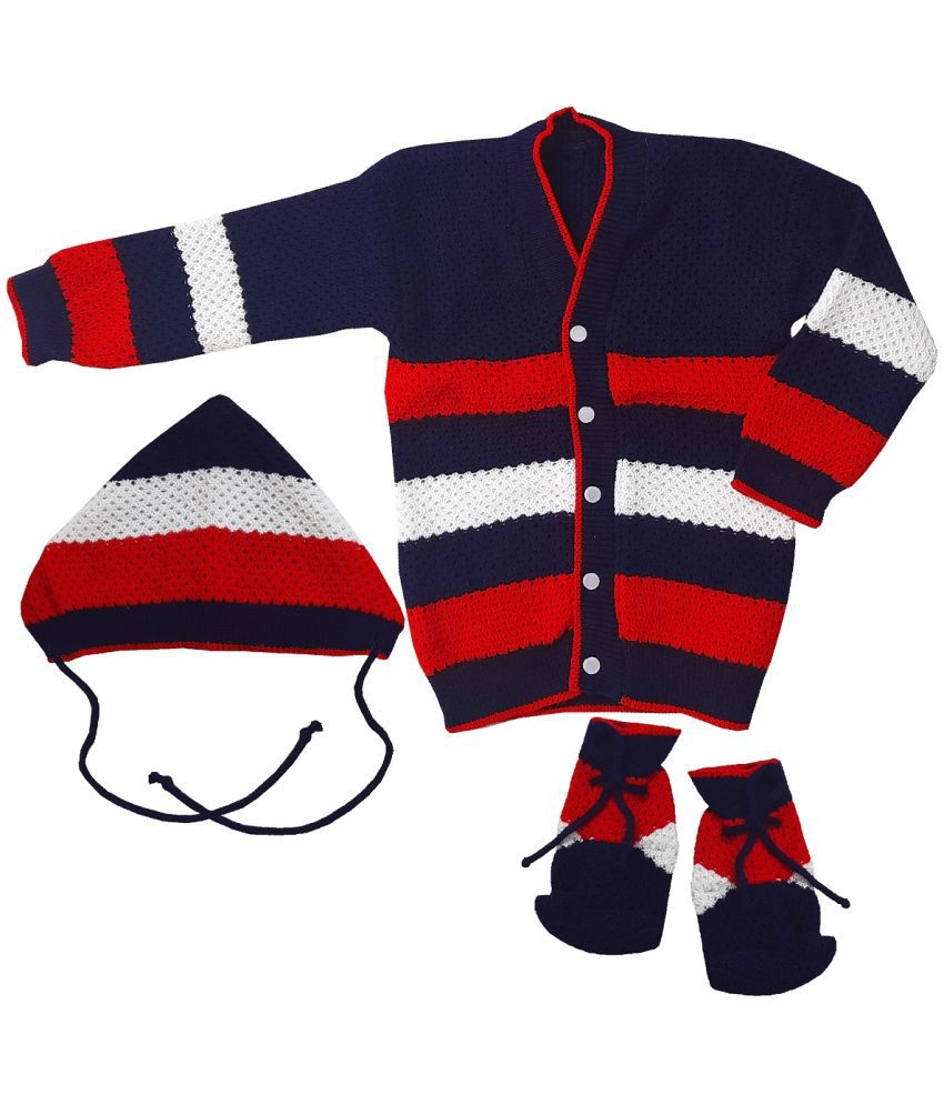     			little PANDA Unisex Baby Sweater Woollen Knitted Full Sleeves Sweater with Cap and Booties Set Woolen Sweater Baby Boys and Baby Girls