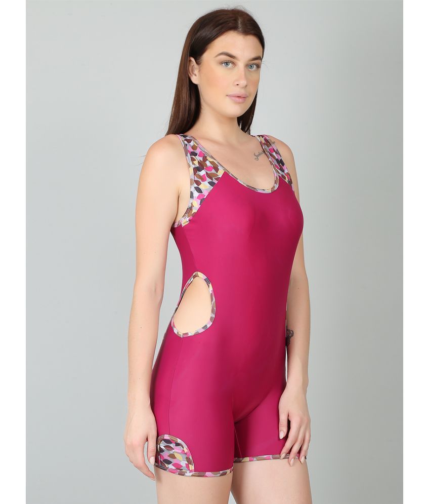     			N-Gal Polyester Pink One Piece Swimsuit without Skirt - Single