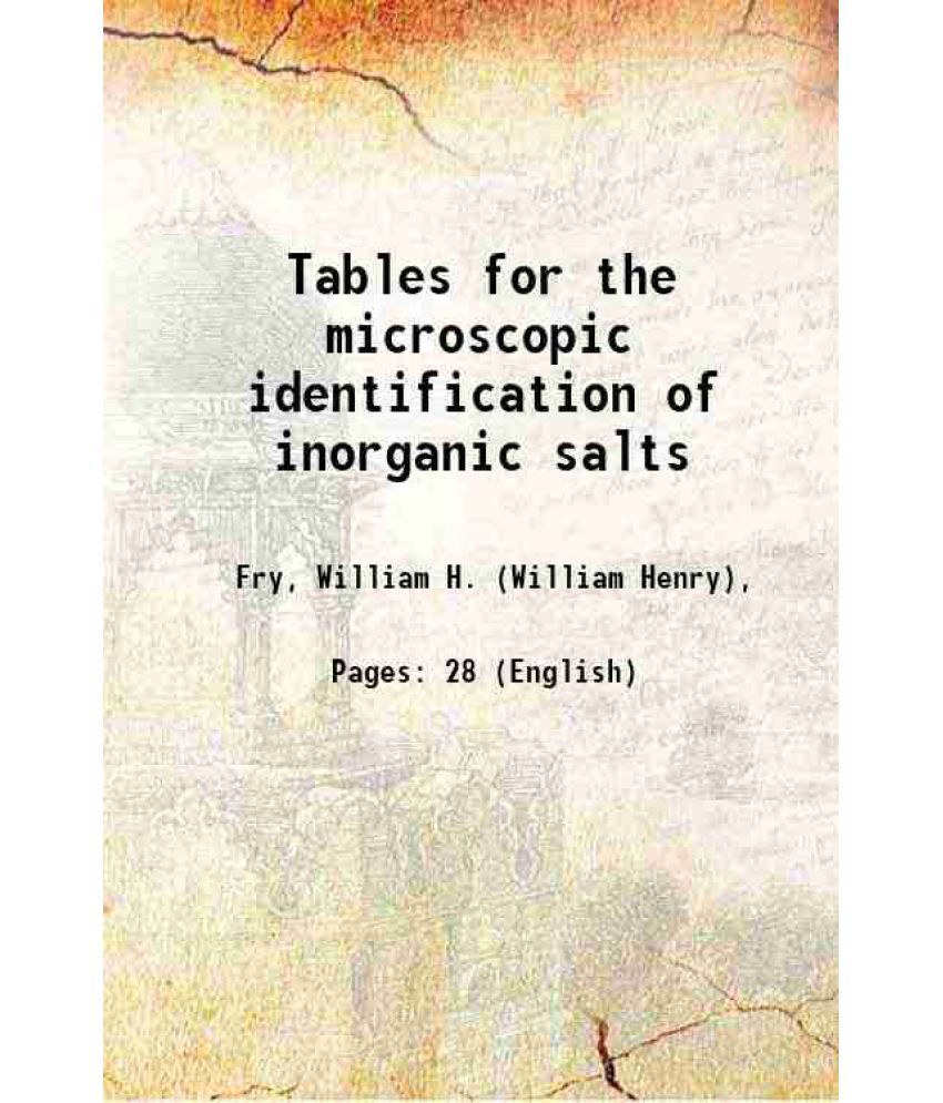     			Tables for the microscopic identification of inorganic salts Volume no.1108 1922 [Hardcover]