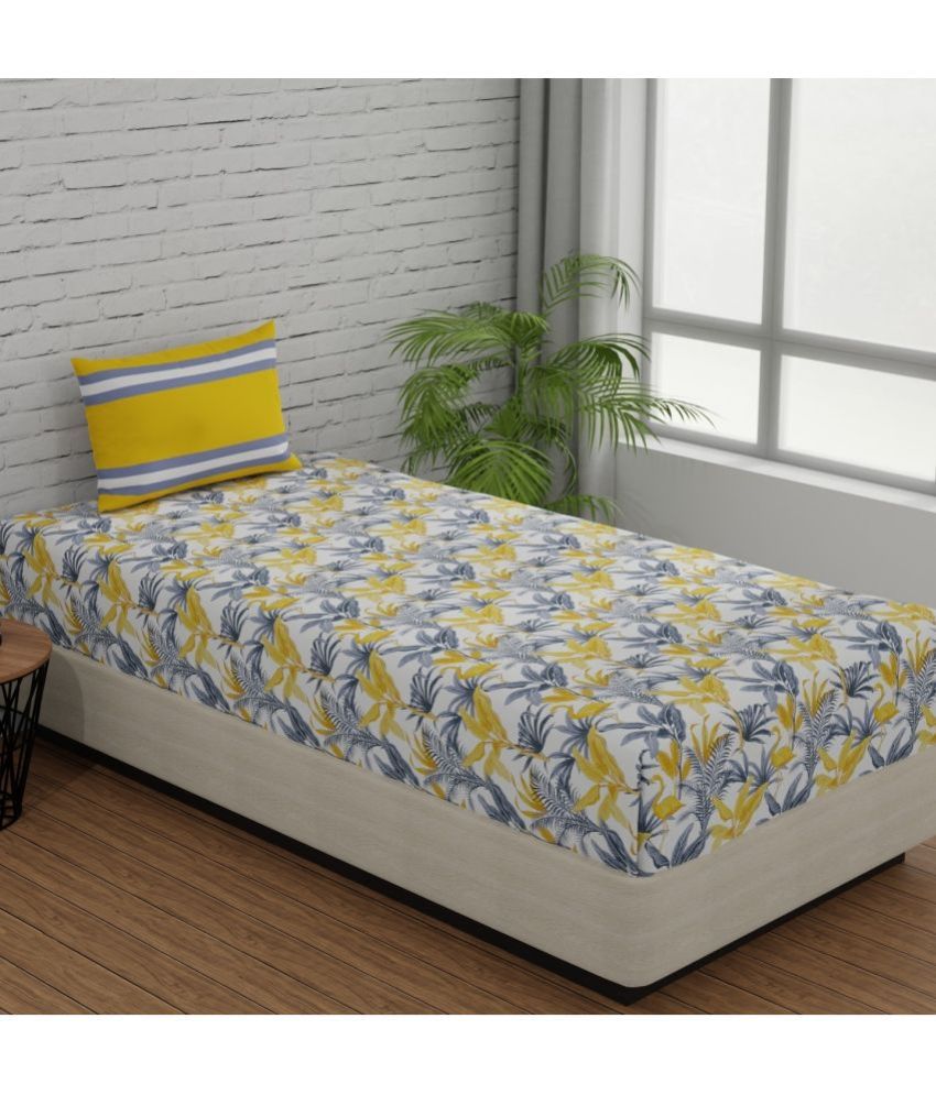    			Huesland - Yellow Cotton Single Bedsheet with 1 Pillow Cover