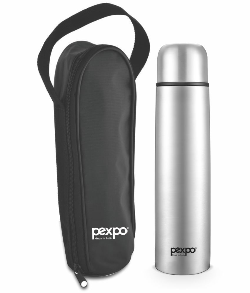     			Pexpo 1000ml 18 Hrs Hot and Cold Flask with Zipper-bag, Flip Pro 1000ml Vacuum Water Bottle (Pack of 1, Silver)