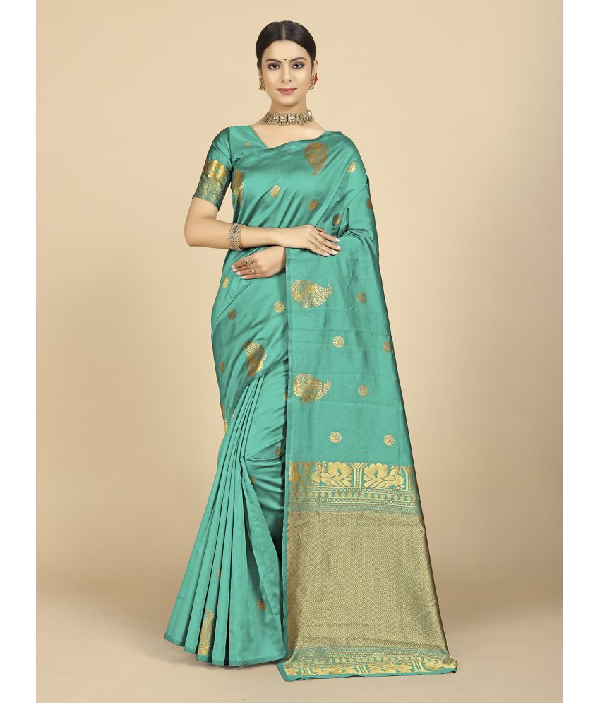     			Rangita Women Ethnic Motifs Banarasi Silk Saree With Blouse Piece - Sea Green