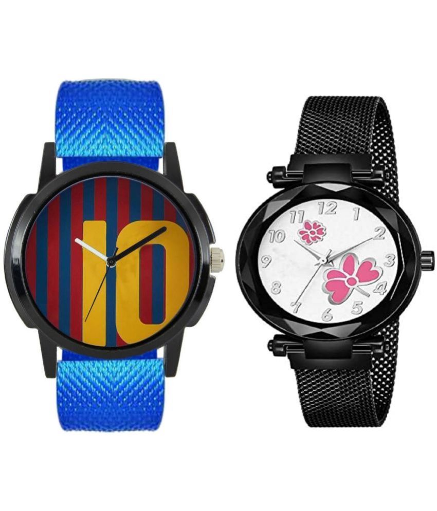     			newmen - Blue PU Analog Couple's Watch