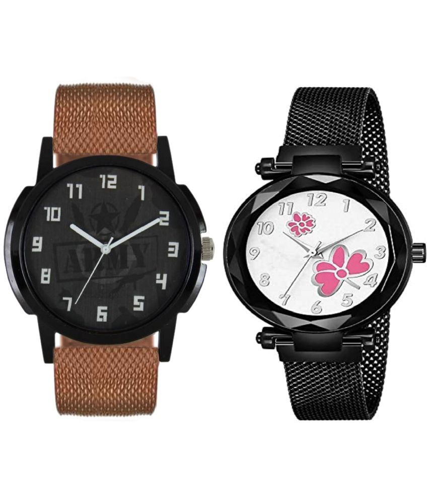     			newmen - Brown PU Analog Couple's Watch