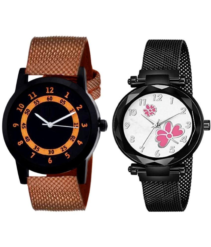     			newmen - Brown PU Analog Couple's Watch