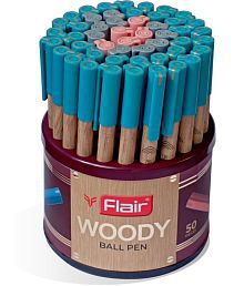 Flair Woody Fine Tip Ball Pen | 0.7 mm Tip Size | Smooth Ink Flow System with Smooth and Comfortable Writing | Ideal for School, Collage, Office | Multicolor, Tumbler Set of 50 Pens